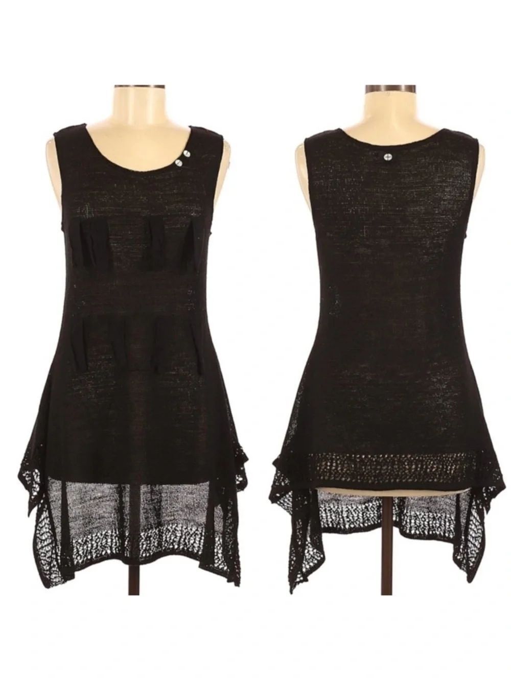 CATY LESCA Lagenlook Boho Crochet Tunic Top S